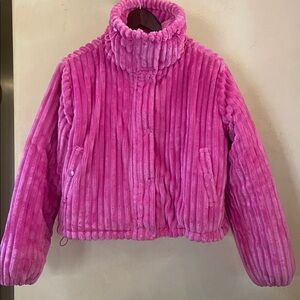 Sz XS BDG Vibrant Pink Soft Puffer Jacket Snap Closure EUC!